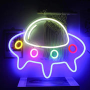 Astronaut Sitting on The Planet LED Neon Sign Light Wall Bedroom House Game Room Decor Planet Sign Spaceship for Kids Teens Gift