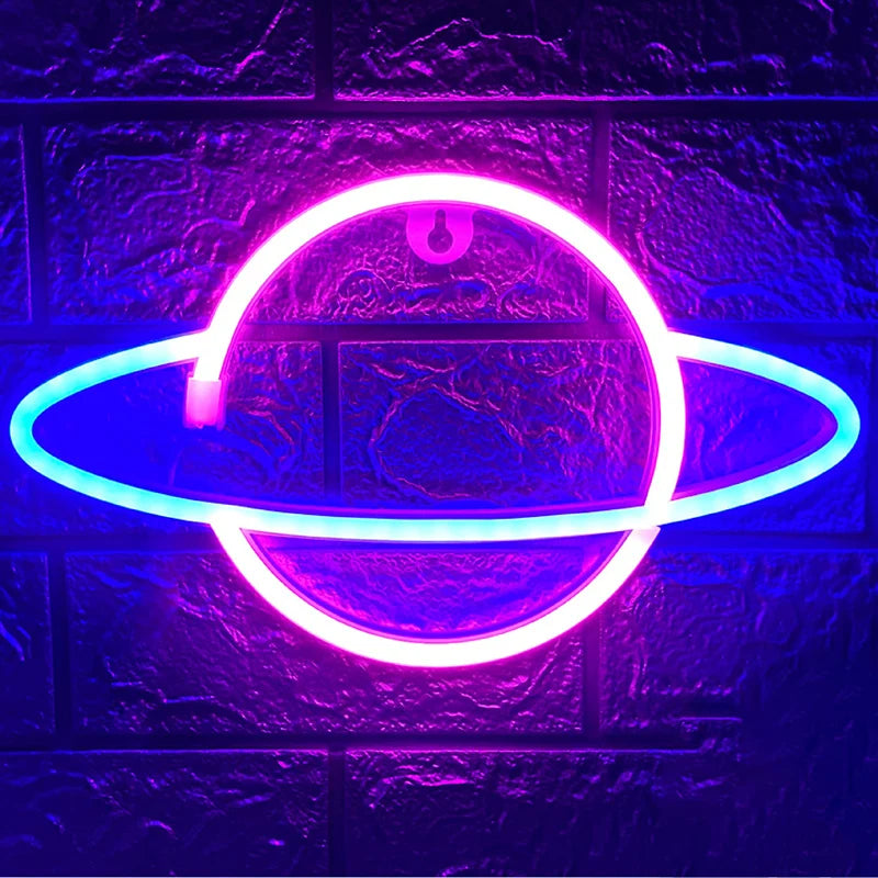 Astronaut Sitting on The Planet LED Neon Sign Light Wall Bedroom House Game Room Decor Planet Sign Spaceship for Kids Teens Gift