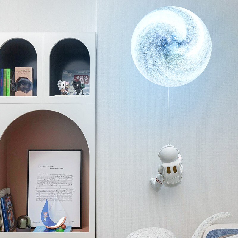 Modern Round Moon Wall Lamp For Living Room Bedroom Children's Room Bedside Decor Wall Sconce Nordic Astronaut Model Wall Light