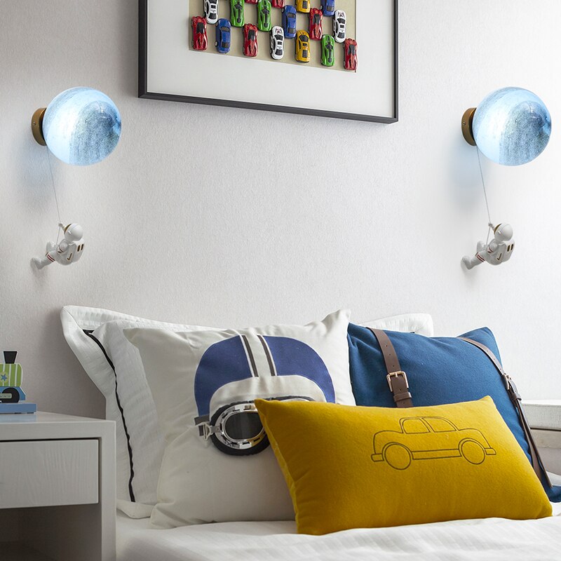 Modern Round Moon Wall Lamp For Living Room Bedroom Children's Room Bedside Decor Wall Sconce Nordic Astronaut Model Wall Light