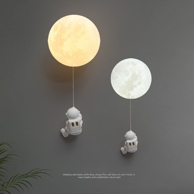 Modern Round Moon Wall Lamp For Living Room Bedroom Children's Room Bedside Decor Wall Sconce Nordic Astronaut Model Wall Light
