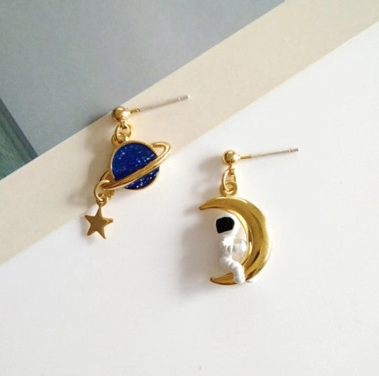 Boucles d'oreilles Saturne et Astronaute