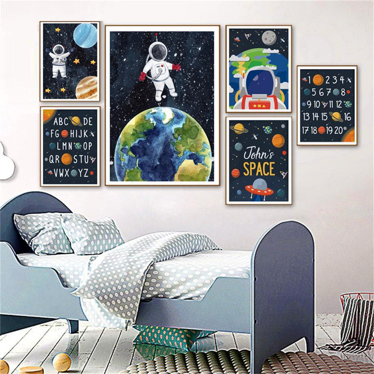 Poster soucoupe volante et planètes