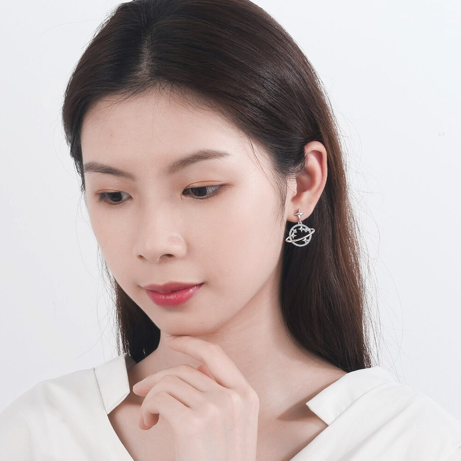 Boucles d'oreilles Saturne en Argent