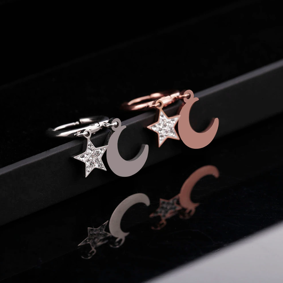 Boucles d'oreilles Lune étoilée