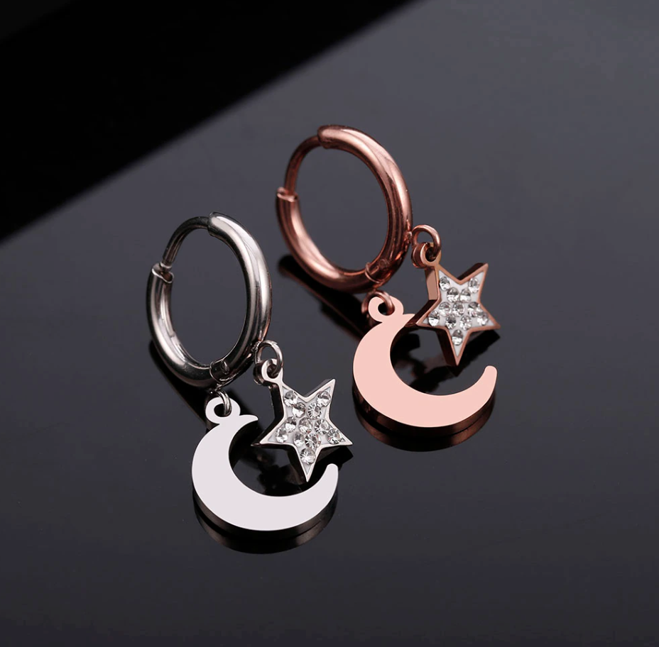 Boucles d'oreilles Lune étoilée