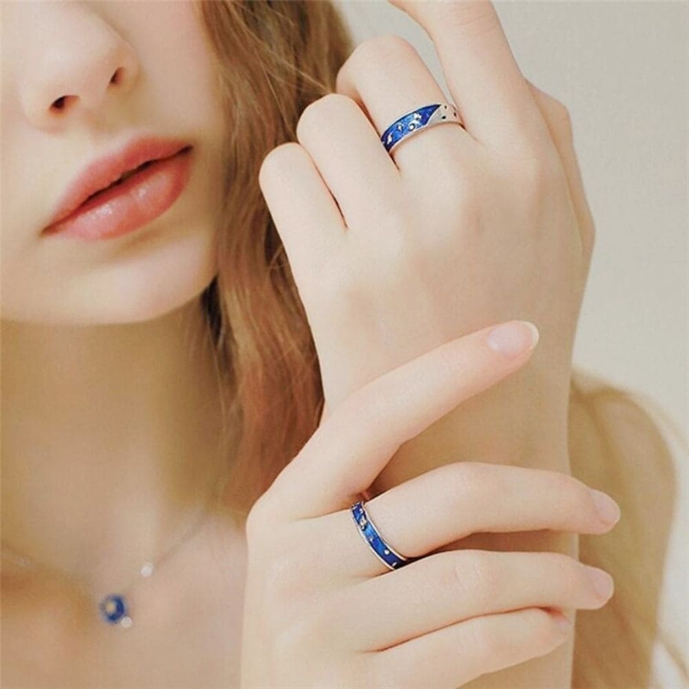 Bague Couple Saturne Bleue