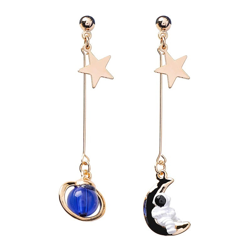 Boucles d'oreilles pendantes Astronaute et Saturne