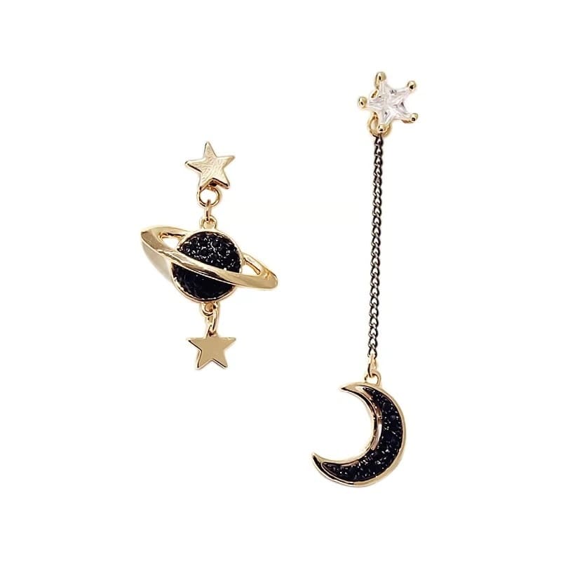 Boucles d'oreilles asymétrique Lune et Saturne