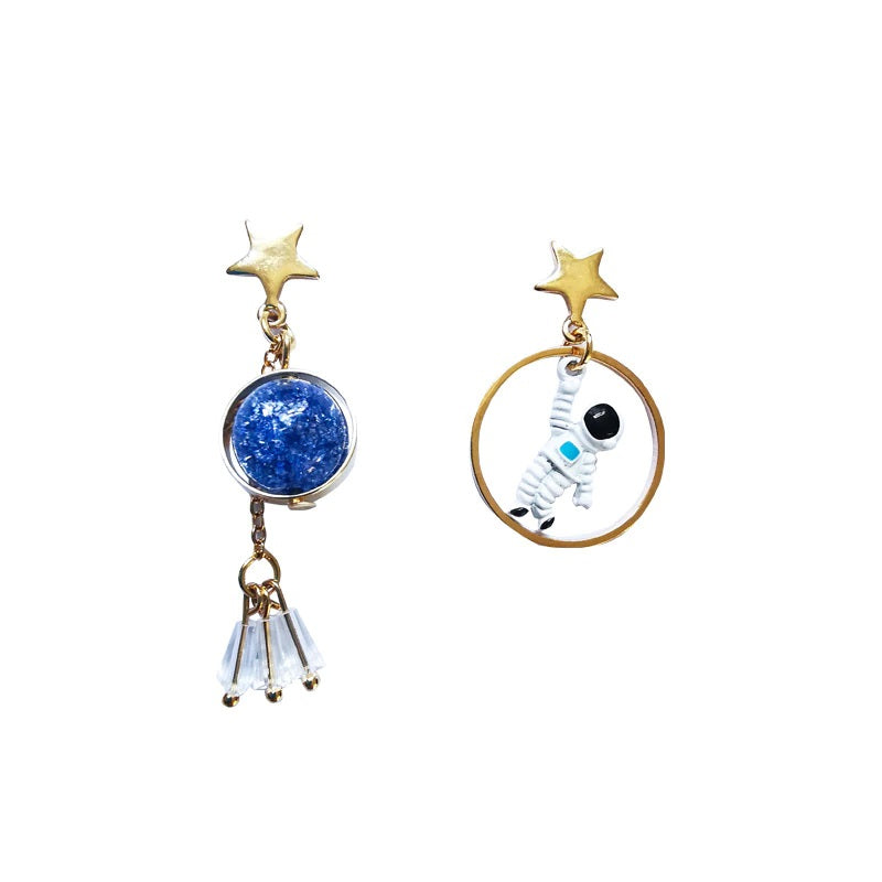 Boucles d'oreilles Etoile Planète bleue et Astronaute 3D