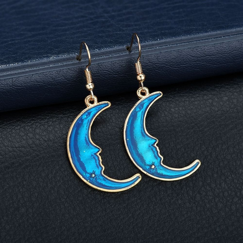 Boucles d'oreilles Univers Croissant de Lune Bleu