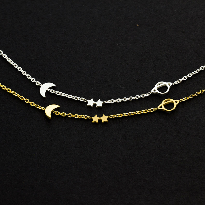 Bracelet minimaliste Planète, Étoile et Lune
