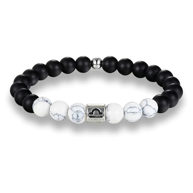 Bracelet Signes du Zodiaque en pierres noires et blanches - Espace Stellaire