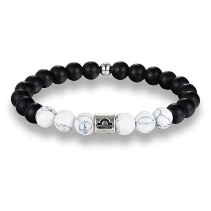 Bracelet Signes du Zodiaque en pierres noires et blanches - Espace Stellaire