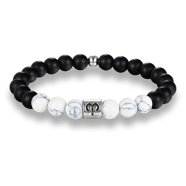 Bracelet Signes du Zodiaque en pierres noires et blanches - Espace Stellaire
