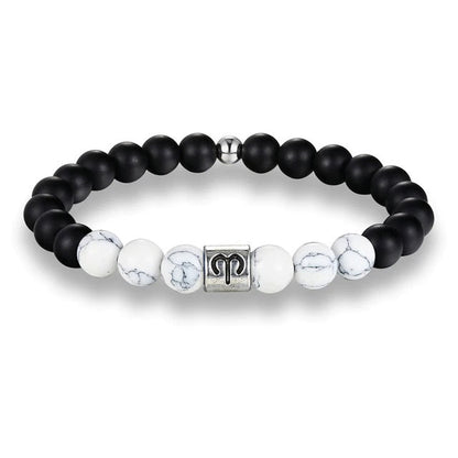 Bracelet Signes du Zodiaque en pierres noires et blanches - Espace Stellaire