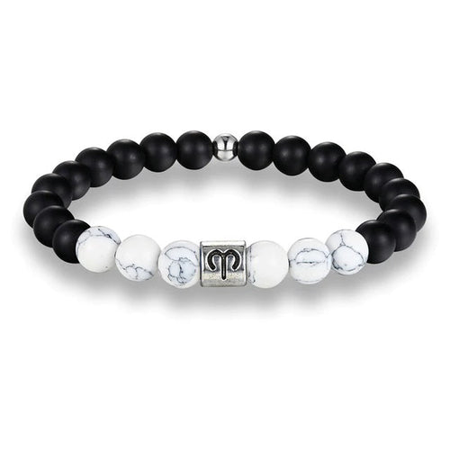 Bracelet Signes du Zodiaque en pierres noires et blanches - Espace Stellaire