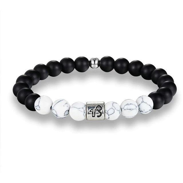 Bracelet Signes du Zodiaque en pierres noires et blanches - Espace Stellaire