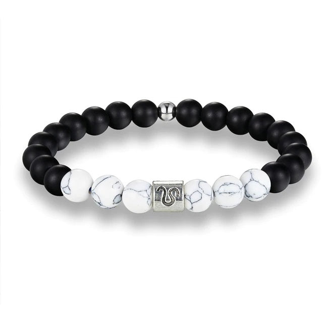 Bracelet Signes du Zodiaque en pierres noires et blanches - Espace Stellaire
