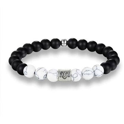 Bracelet Signes du Zodiaque en pierres noires et blanches - Espace Stellaire