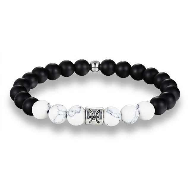 Bracelet Signes du Zodiaque en pierres noires et blanches - Espace Stellaire