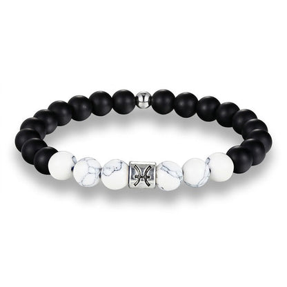 Bracelet Signes du Zodiaque en pierres noires et blanches - Espace Stellaire