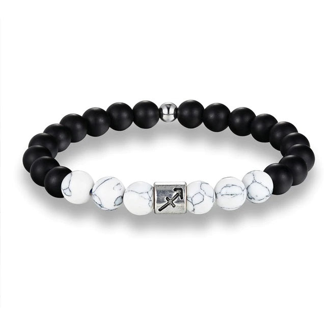 Bracelet Signes du Zodiaque en pierres noires et blanches - Espace Stellaire