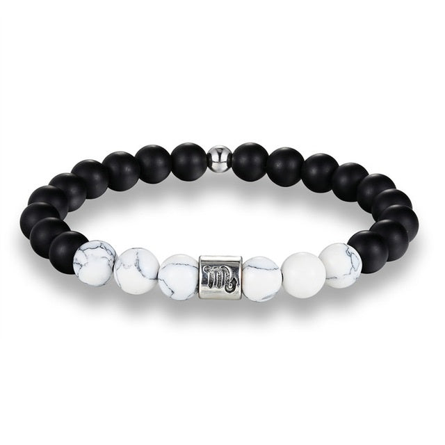 Bracelet Signes du Zodiaque en pierres noires et blanches - Espace Stellaire