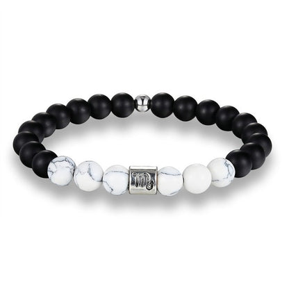 Bracelet Signes du Zodiaque en pierres noires et blanches - Espace Stellaire