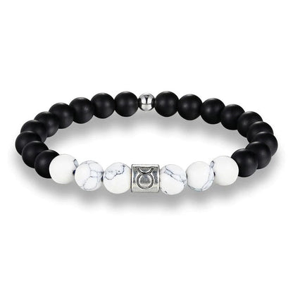 Bracelet Signes du Zodiaque en pierres noires et blanches - Espace Stellaire