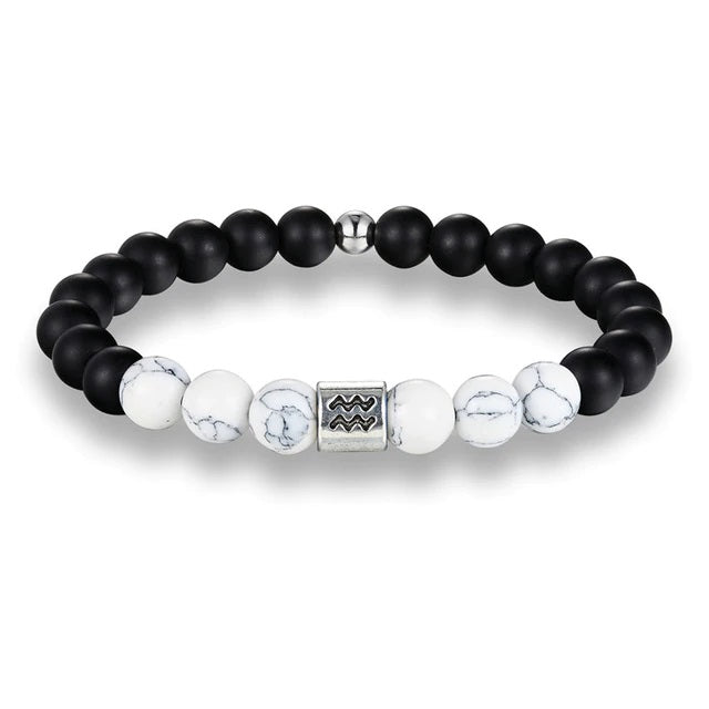 Bracelet Signes du Zodiaque en pierres noires et blanches - Espace Stellaire
