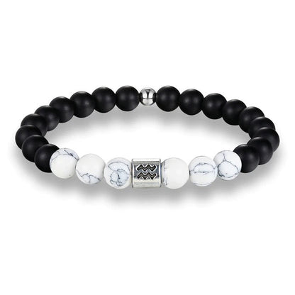 Bracelet Signes du Zodiaque en pierres noires et blanches - Espace Stellaire