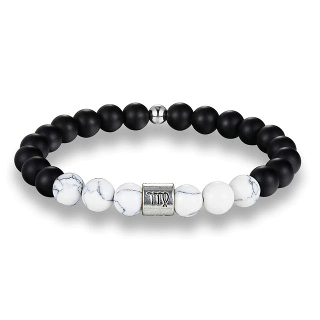 Bracelet Signes du Zodiaque en pierres noires et blanches - Espace Stellaire