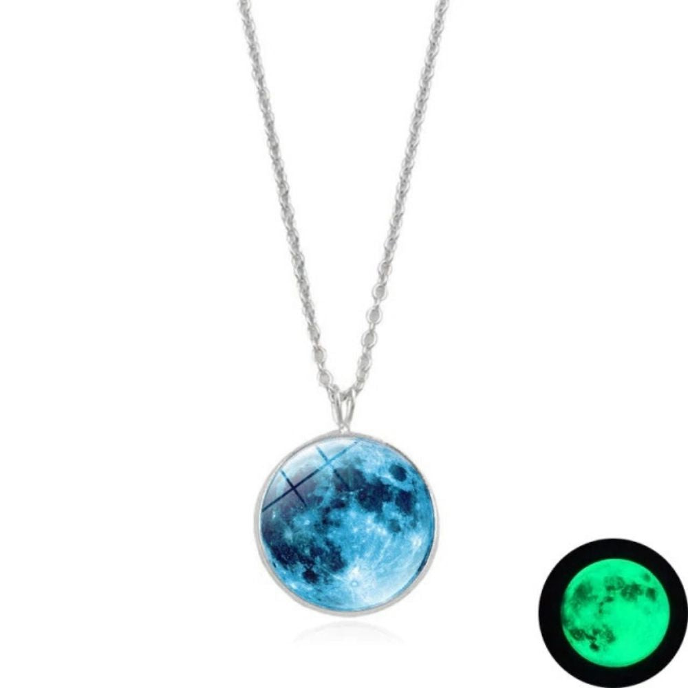 Collier lune fluorescente bleue