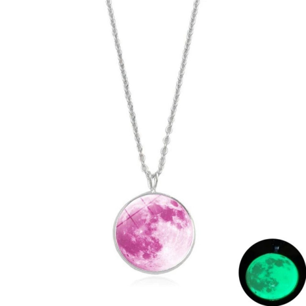 Collier lune phosphorescent rose