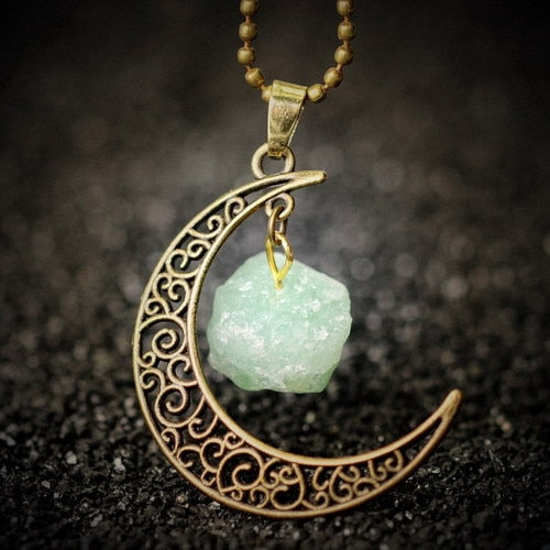 Collier croissant de Lune et pierre terrestre - Espace Stellaire