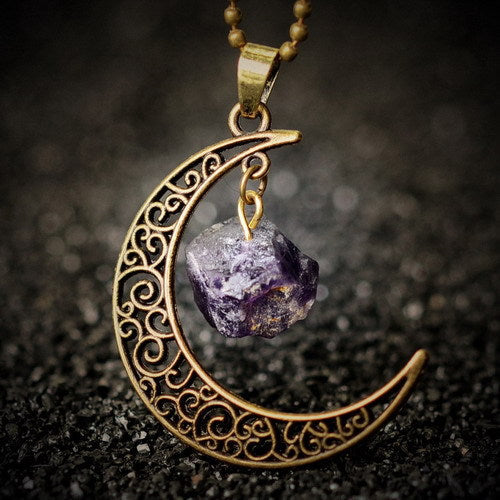 Collier croissant de Lune et pierre terrestre - Espace Stellaire