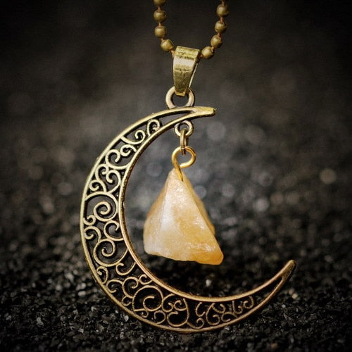 Collier croissant de Lune et pierre terrestre - Espace Stellaire