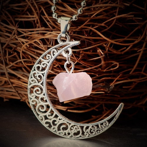 Collier croissant de Lune et pierre terrestre - Espace Stellaire