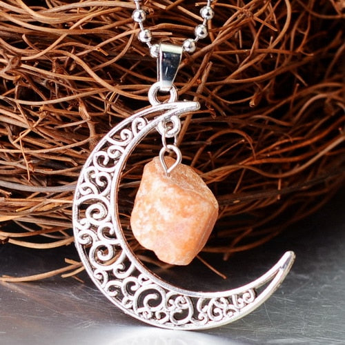 Collier croissant de Lune et pierre terrestre - Espace Stellaire